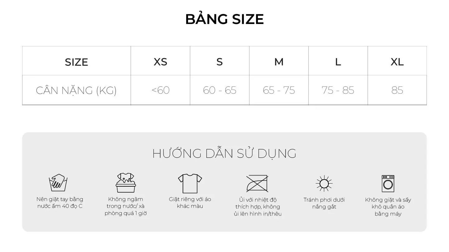 Bảng size đồng phục Bellman